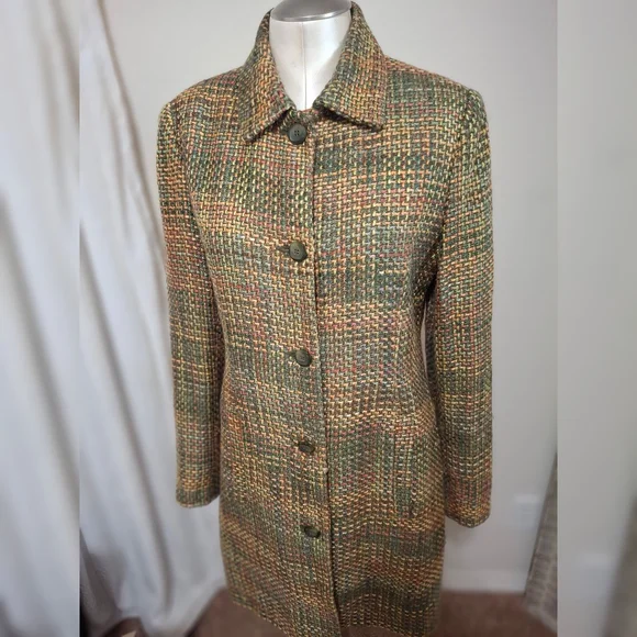Requirements Multicolor Tweed Trench Coat Sz 8 - Picture 15 of 16